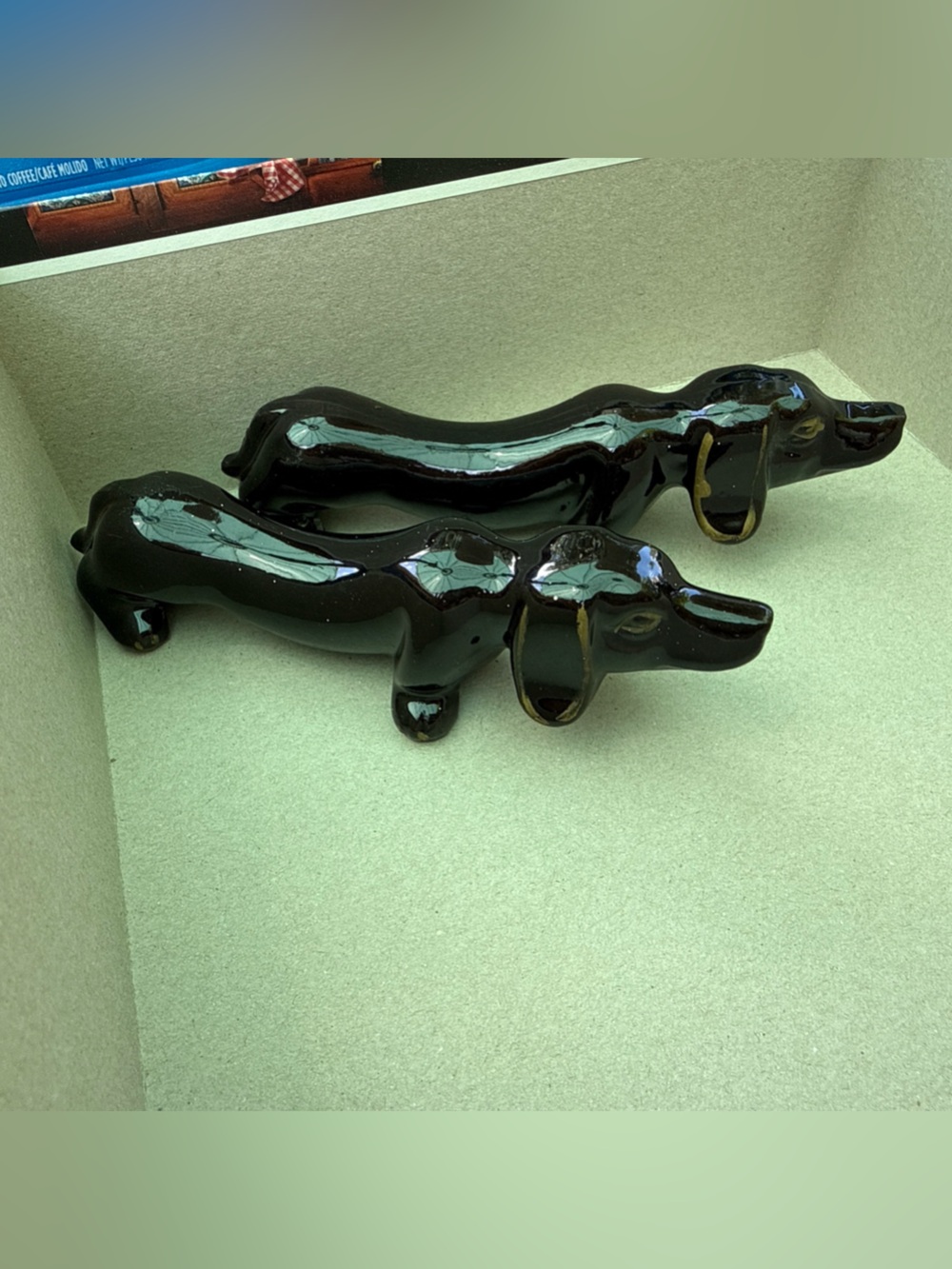 Vintage red ware Black Ceramic Dachshund Figurines set MCM Japan 1960 trinket